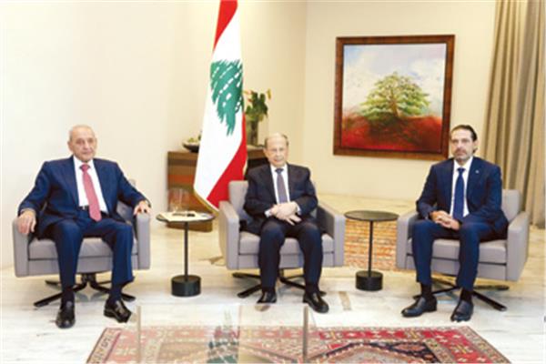 سعد الحريري في لقاء مع رئيس لبنان ميشيل عون ورئيس مجلس النواب نبيه بري