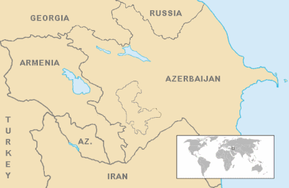 موقع إقليم ناجورنو كاراباخ المتنازع عليه بين أرمينيا وأذربيجان